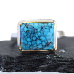 KingmanTurquoiseRectangleMixedMetalRingSize7.5