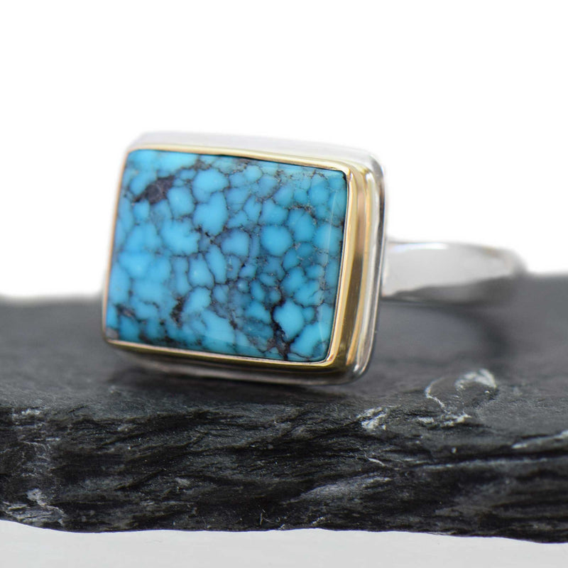 KingmanTurquoiseRectangleMixedMetalRingSize7.5