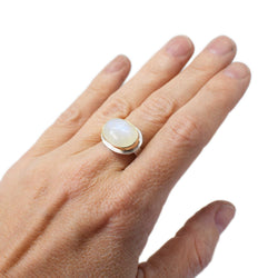 Moonstone 14K Gold and Sterling Silver Oval Ring Size 7.5