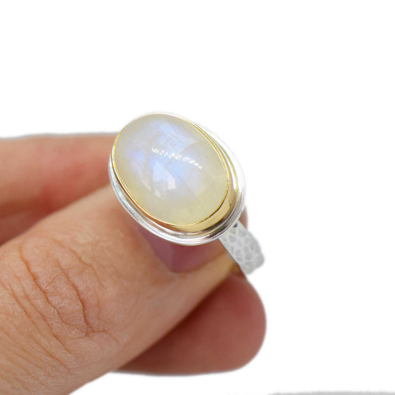Moonstone 14K Gold and Sterling Silver Oval Ring Size 7.5