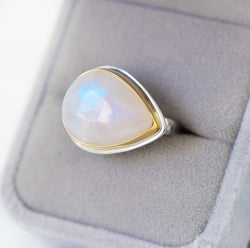 Moonstone Ring | 14K gold and sterling silver | Size 8