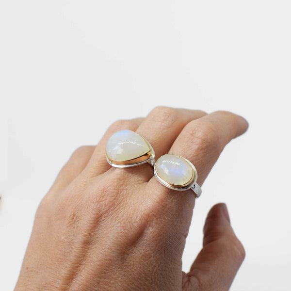 Moonstone Ring | 14K gold and sterling silver | Size 8